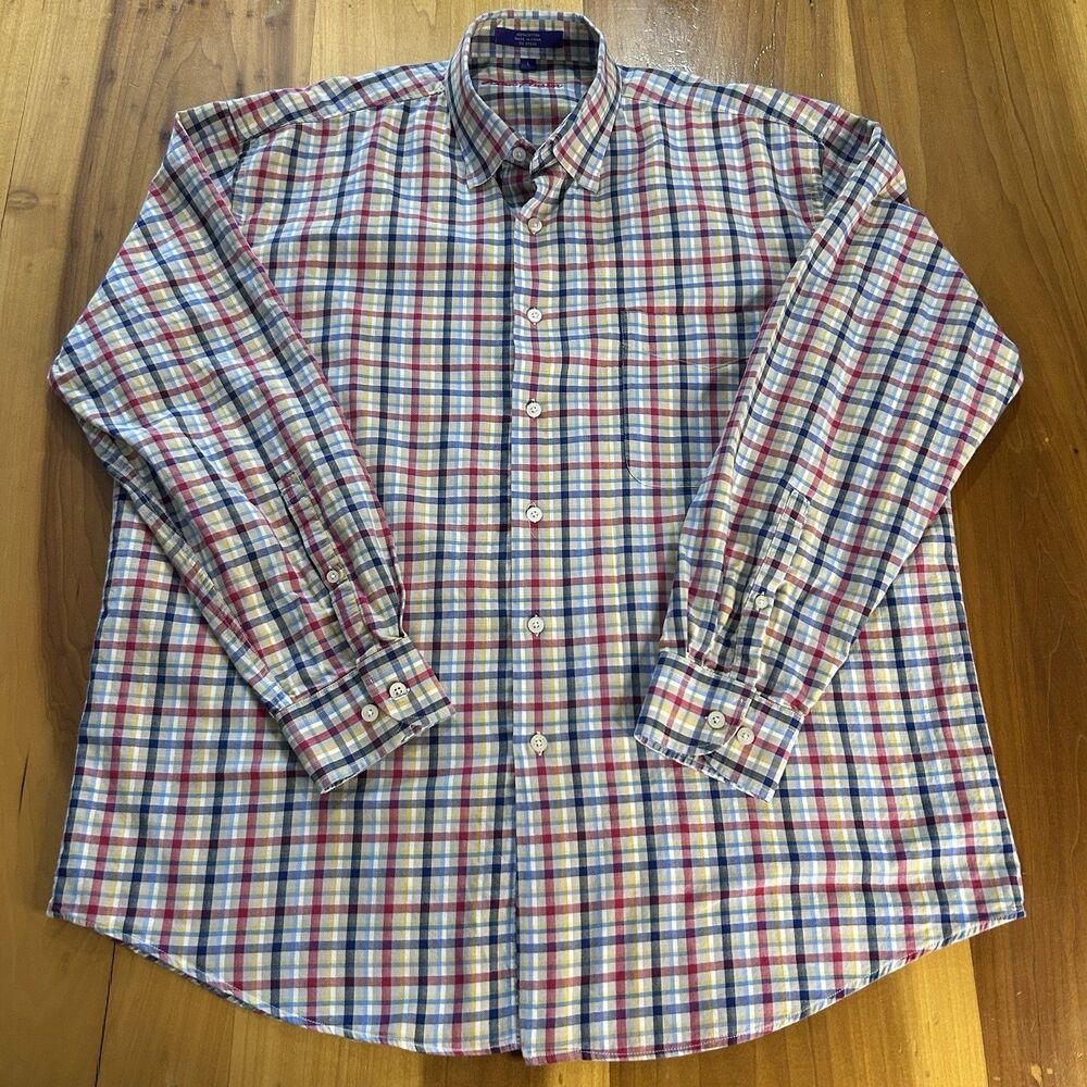 Alan Flusser Men’s Button Down Shirt. Large. Plaid. Long Sleeve
